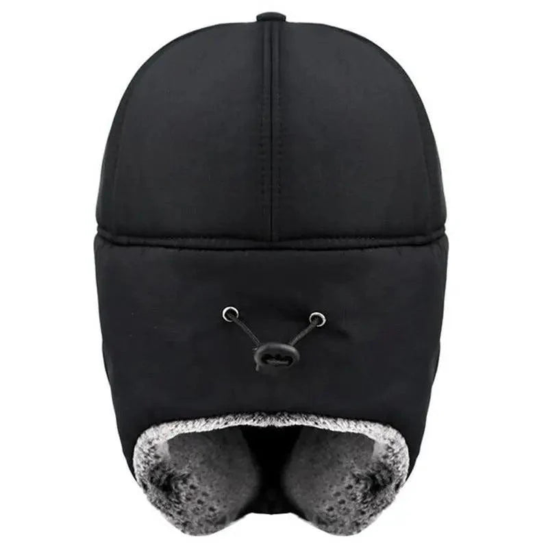 Winter Thermal Black Hat Fashion Ear Protection Face Windproof Adjustable Ski Cap Thicken Outdoor Hat Stevvex