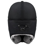 Winter Thermal Black Hat Fashion Ear Protection Face Windproof Adjustable Ski Cap Thicken Outdoor Hat Stevvex
