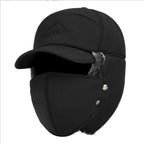 Winter Thermal Black Hat Fashion Ear Protection Face Windproof Adjustable Ski Cap Thicken Outdoor Hat Stevvex