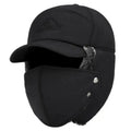 Winter Thermal Black Hat Fashion Ear Protection Face Windproof Adjustable Ski Cap Thicken Outdoor Hat Stevvex