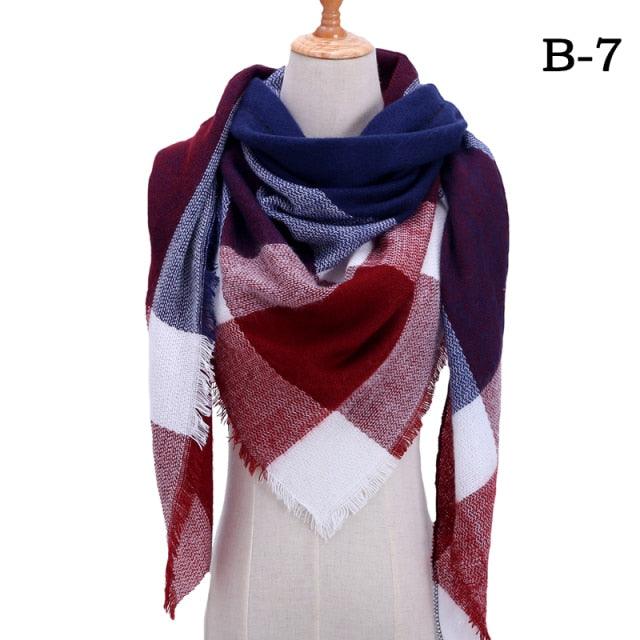 Winter Warm Soft Bandana Plaid Warm Headwear Triangle Scarves Scarf Cashmere Scarf Knit Wraps Shawls Hijabs Shawls Escharpe Elegant Cashmere Scarf Head Wrap Bandana Blanket Shawls Wraps For Female Stevvex