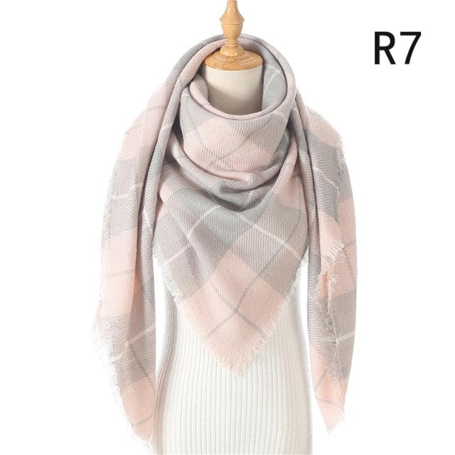 Winter Warm Soft Bandana Plaid Warm Headwear Triangle Scarves Scarf Cashmere Scarf Knit Wraps Shawls Hijabs Shawls Escharpe Elegant Cashmere Scarf Head Wrap Bandana Blanket Shawls Wraps For Female Stevvex