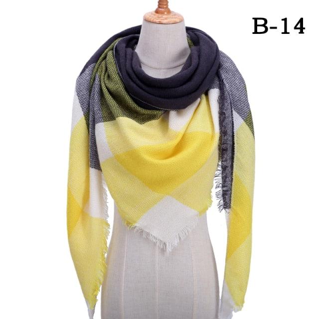Winter Warm Soft Bandana Plaid Warm Headwear Triangle Scarves Scarf Cashmere Scarf Knit Wraps Shawls Hijabs Shawls Escharpe Elegant Cashmere Scarf Head Wrap Bandana Blanket Shawls Wraps For Female Stevvex