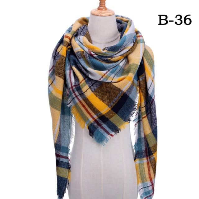 Winter Warm Soft Bandana Plaid Warm Headwear Triangle Scarves Scarf Cashmere Scarf Knit Wraps Shawls Hijabs Shawls Escharpe Elegant Cashmere Scarf Head Wrap Bandana Blanket Shawls Wraps For Female Stevvex