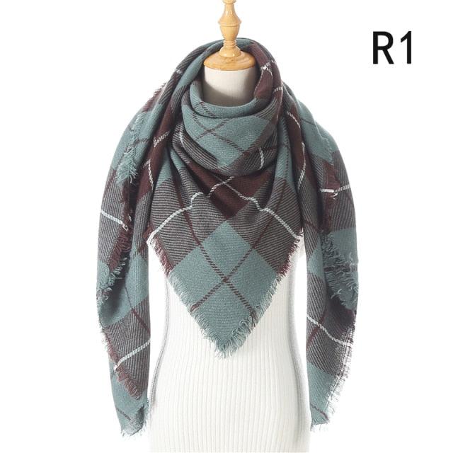 Winter Warm Soft Bandana Plaid Warm Headwear Triangle Scarves Scarf Cashmere Scarf Knit Wraps Shawls Hijabs Shawls Escharpe Elegant Cashmere Scarf Head Wrap Bandana Blanket Shawls Wraps For Female Stevvex