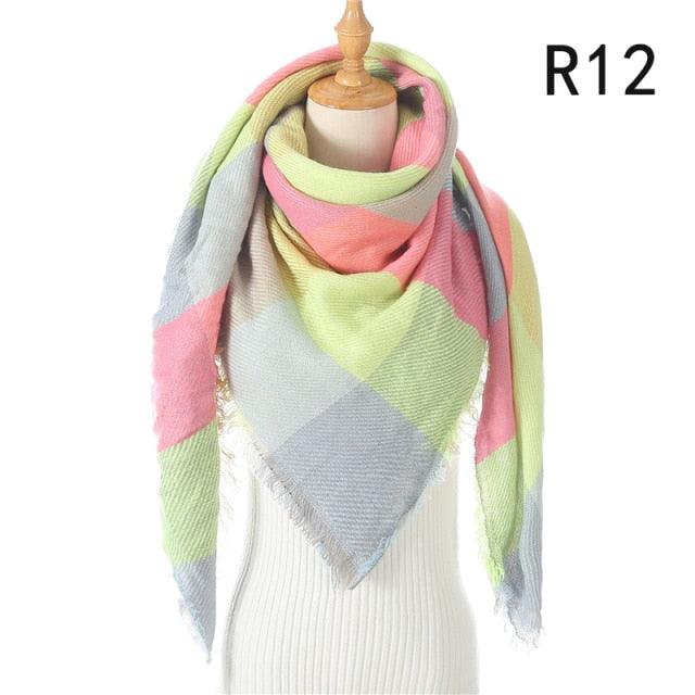 Winter Warm Soft Bandana Plaid Warm Headwear Triangle Scarves Scarf Cashmere Scarf Knit Wraps Shawls Hijabs Shawls Escharpe Elegant Cashmere Scarf Head Wrap Bandana Blanket Shawls Wraps For Female Stevvex