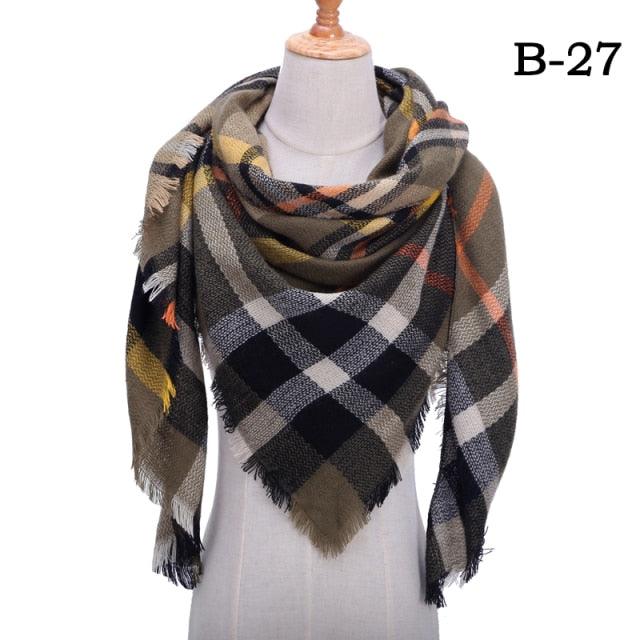 Winter Warm Soft Bandana Plaid Warm Headwear Triangle Scarves Scarf Cashmere Scarf Knit Wraps Shawls Hijabs Shawls Escharpe Elegant Cashmere Scarf Head Wrap Bandana Blanket Shawls Wraps For Female Stevvex