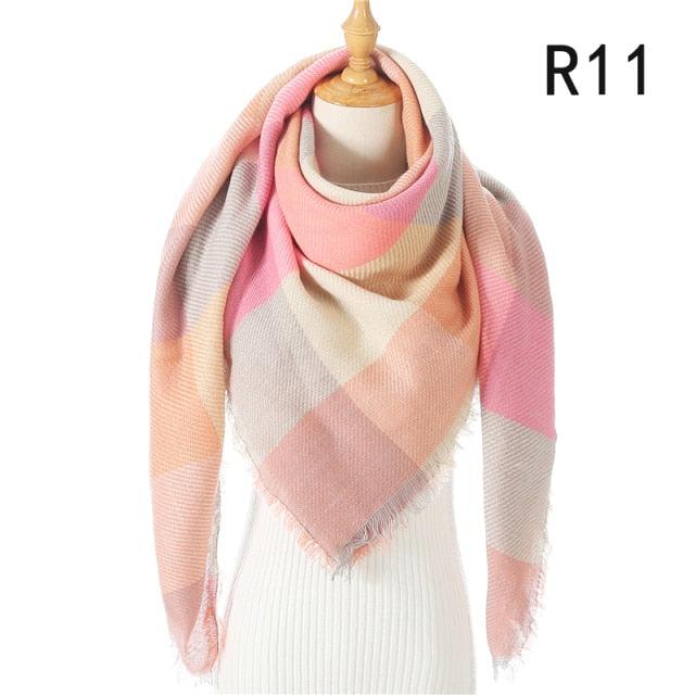 Winter Warm Soft Bandana Plaid Warm Headwear Triangle Scarves Scarf Cashmere Scarf Knit Wraps Shawls Hijabs Shawls Escharpe Elegant Cashmere Scarf Head Wrap Bandana Blanket Shawls Wraps For Female Stevvex