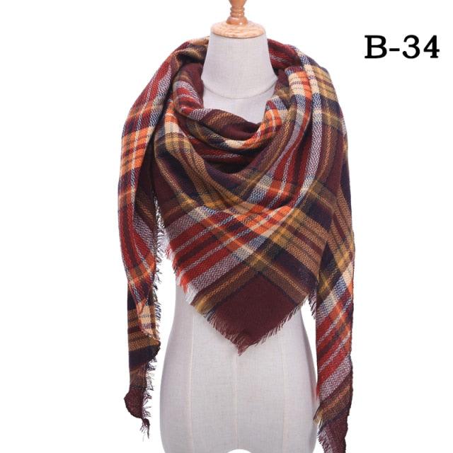Winter Warm Soft Bandana Plaid Warm Headwear Triangle Scarves Scarf Cashmere Scarf Knit Wraps Shawls Hijabs Shawls Escharpe Elegant Cashmere Scarf Head Wrap Bandana Blanket Shawls Wraps For Female Stevvex