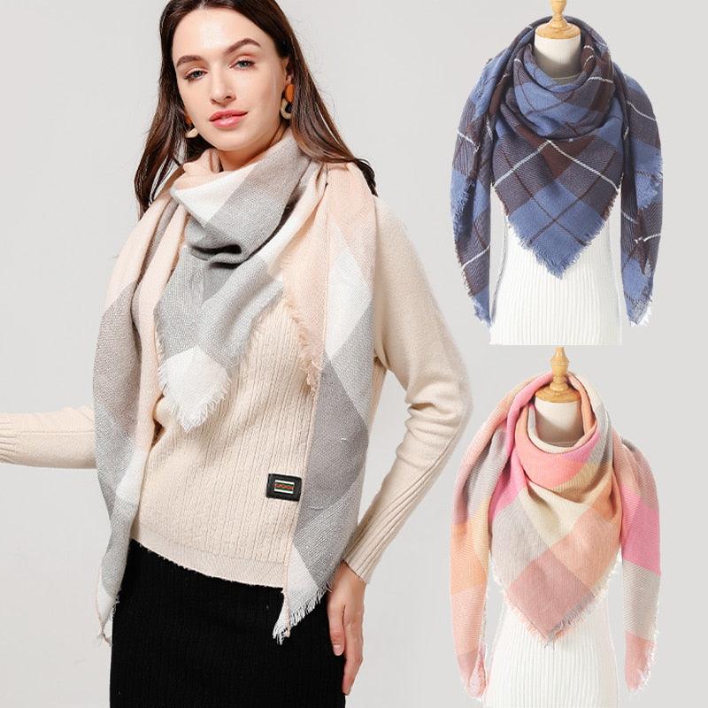 Winter Warm Soft Bandana Plaid Warm Headwear Triangle Scarves Scarf Cashmere Scarf Knit Wraps Shawls Hijabs Shawls Escharpe Elegant Cashmere Scarf Head Wrap Bandana Blanket Shawls Wraps For Female Stevvex