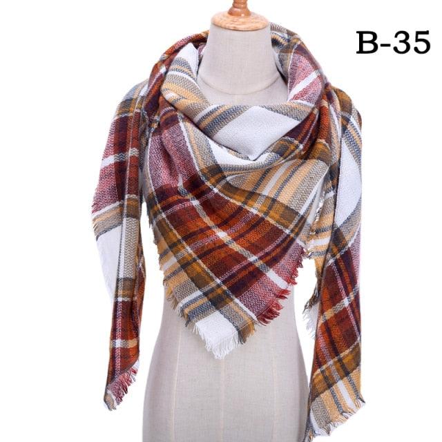 Winter Warm Soft Bandana Plaid Warm Headwear Triangle Scarves Scarf Cashmere Scarf Knit Wraps Shawls Hijabs Shawls Escharpe Elegant Cashmere Scarf Head Wrap Bandana Blanket Shawls Wraps For Female Stevvex