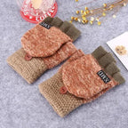 Winter Warm Thickening Wool Gloves Knitted Flip Fingerless Exposed Finger Thick Gloves Mittens Soft Cold Weather Women Gloves Stevvex