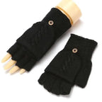 Winter Warm Thickening Wool Gloves Knitted Flip Fingerless Exposed Finger Thick Gloves Mittens Soft Cold Weather Women Gloves Stevvex