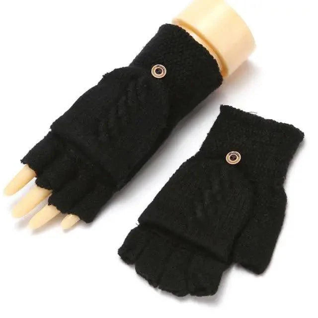 Winter Warm Thickening Wool Gloves Knitted Flip Fingerless Exposed Finger Thick Gloves Mittens Soft Cold Weather Women Gloves Stevvex