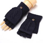 Winter Warm Thickening Wool Gloves Knitted Flip Fingerless Exposed Finger Thick Gloves Mittens Soft Cold Weather Women Gloves Stevvex