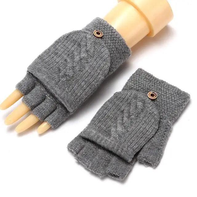 Winter Warm Thickening Wool Gloves Knitted Flip Fingerless Exposed Finger Thick Gloves Mittens Soft Cold Weather Women Gloves Stevvex
