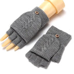 Winter Warm Thickening Wool Gloves Knitted Flip Fingerless Exposed Finger Thick Gloves Mittens Soft Cold Weather Women Gloves Stevvex