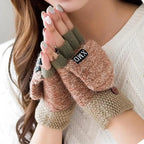Winter Warm Thickening Wool Gloves Knitted Flip Fingerless Exposed Finger Thick Gloves Mittens Soft Cold Weather Women Gloves Stevvex
