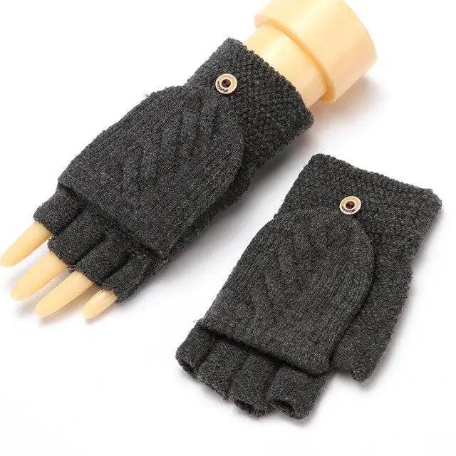 Winter Warm Thickening Wool Gloves Knitted Flip Fingerless Exposed Finger Thick Gloves Mittens Soft Cold Weather Women Gloves Stevvex