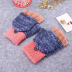 Winter Warm Thickening Wool Gloves Knitted Flip Fingerless Exposed Finger Thick Gloves Mittens Soft Cold Weather Women Gloves Stevvex