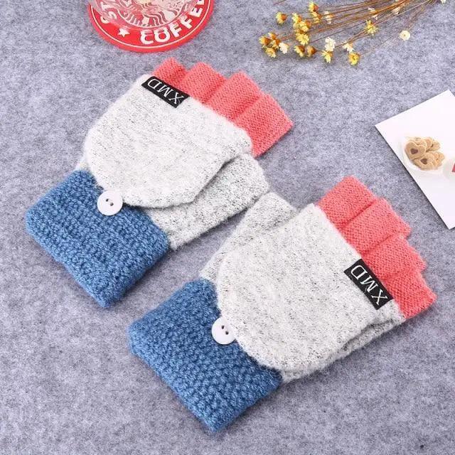 Winter Warm Thickening Wool Gloves Knitted Flip Fingerless Exposed Finger Thick Gloves Mittens Soft Cold Weather Women Gloves Stevvex