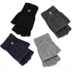 Winter Warm Thickening Wool Gloves Knitted Flip Fingerless Exposed Finger Thick Gloves Mittens Soft Cold Weather Women Gloves Stevvex