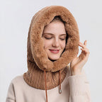 Winter Women 3 in 1 Knitted Ski Hat With Scarf Neck Warmer Fleece Lined Hood Face Mask Adult Balaclava For Outdoor Sports Balaclava Wind-Resistant Winter Face Mask Fleece Ski Mask for Men and Women Warm Face Cover Hat Cap Scarf Stevvex