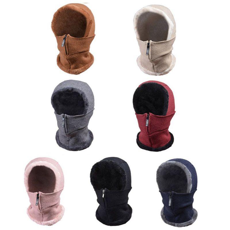 Winter Women 3 in 1 Knitted Ski Hat With Scarf Neck Warmer Fleece Lined Hood Face Mask Adult Balaclava For Outdoor Sports Balaclava Wind-Resistant Winter Face Mask Fleece Ski Mask for Men and Women Warm Face Cover Hat Cap Scarf Stevvex