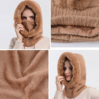 Winter Women 3 in 1 Knitted Ski Hat With Scarf Neck Warmer Fleece Lined Hood Face Mask Adult Balaclava For Outdoor Sports Balaclava Wind-Resistant Winter Face Mask Fleece Ski Mask for Men and Women Warm Face Cover Hat Cap Scarf Stevvex