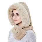 Winter Women 3 in 1 Knitted Ski Hat With Scarf Neck Warmer Fleece Lined Hood Face Mask Adult Balaclava For Outdoor Sports Balaclava Wind-Resistant Winter Face Mask Fleece Ski Mask for Men and Women Warm Face Cover Hat Cap Scarf Stevvex