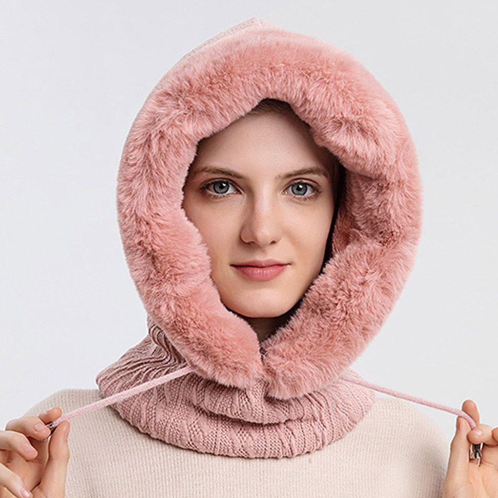 Winter Women 3 in 1 Knitted Ski Hat With Scarf Neck Warmer Fleece Lined Hood Face Mask Adult Balaclava For Outdoor Sports Balaclava Wind-Resistant Winter Face Mask Fleece Ski Mask for Men and Women Warm Face Cover Hat Cap Scarf Stevvex