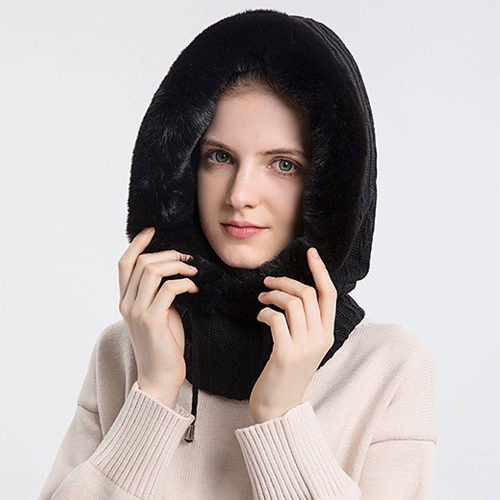 Winter Women 3 in 1 Knitted Ski Hat With Scarf Neck Warmer Fleece Lined Hood Face Mask Adult Balaclava For Outdoor Sports Balaclava Wind-Resistant Winter Face Mask Fleece Ski Mask for Men and Women Warm Face Cover Hat Cap Scarf Stevvex
