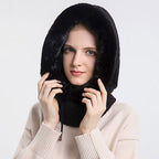 Winter Women 3 in 1 Knitted Ski Hat With Scarf Neck Warmer Fleece Lined Hood Face Mask Adult Balaclava For Outdoor Sports Balaclava Wind-Resistant Winter Face Mask Fleece Ski Mask for Men and Women Warm Face Cover Hat Cap Scarf Stevvex