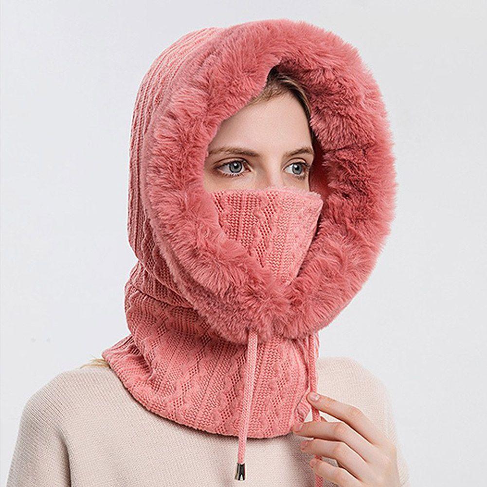 Winter Women 3 in 1 Knitted Ski Hat With Scarf Neck Warmer Fleece Lined Hood Face Mask Adult Balaclava For Outdoor Sports Balaclava Wind-Resistant Winter Face Mask Fleece Ski Mask for Men and Women Warm Face Cover Hat Cap Scarf Stevvex