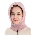 Winter Women 3 in 1 Knitted Ski Hat With Scarf Neck Warmer Fleece Lined Hood Face Mask Adult Balaclava For Outdoor Sports Balaclava Wind-Resistant Winter Face Mask Fleece Ski Mask for Men and Women Warm Face Cover Hat Cap Scarf Stevvex