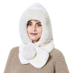 Winter Women 3 in 1 Knitted Ski Hat With Scarf Neck Warmer Fleece Lined Hood Face Mask Adult Balaclava For Outdoor Sports Balaclava Wind-Resistant Winter Face Mask Fleece Ski Mask for Men and Women Warm Face Cover Hat Cap Scarf Stevvex