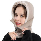 Winter Women 3 in 1 Knitted Ski Hat With Scarf Neck Warmer Fleece Lined Hood Face Mask Adult Balaclava For Outdoor Sports Balaclava Wind-Resistant Winter Face Mask Fleece Ski Mask for Men and Women Warm Face Cover Hat Cap Scarf Stevvex