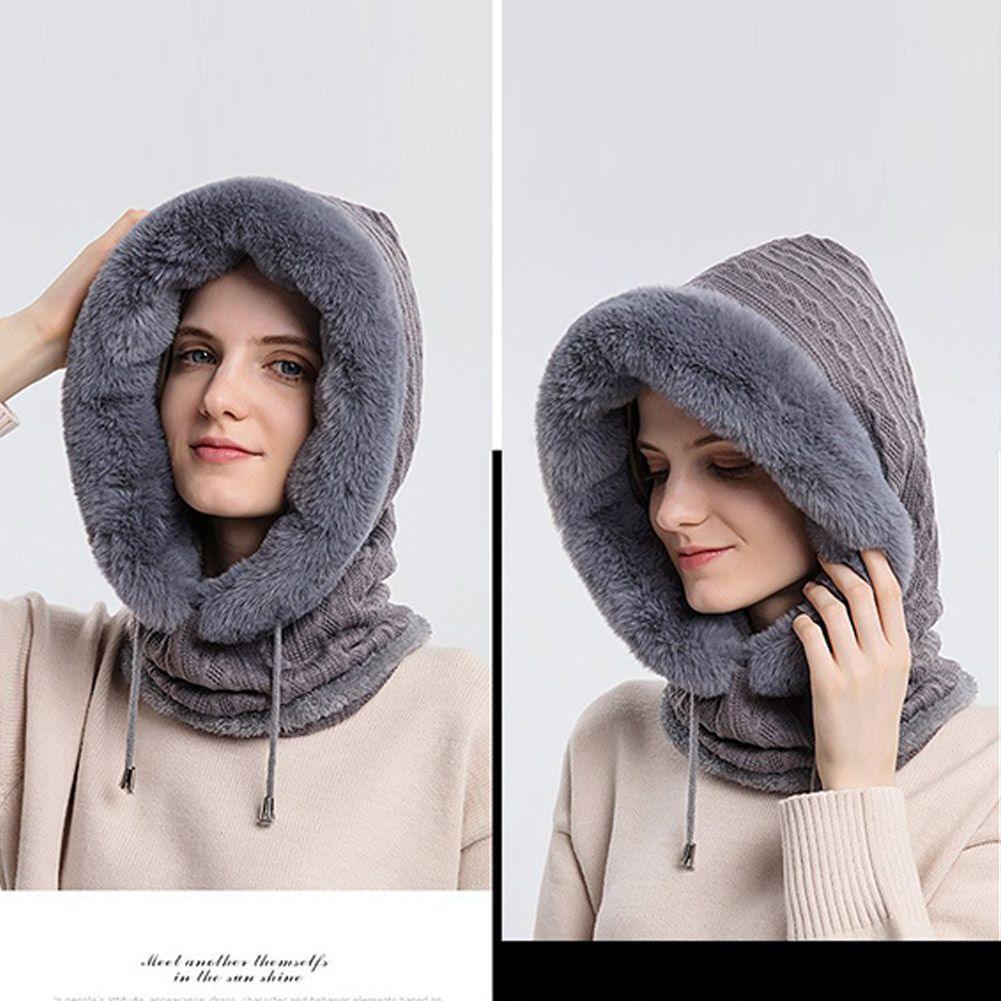 Winter Women 3 in 1 Knitted Ski Hat With Scarf Neck Warmer Fleece Lined Hood Face Mask Adult Balaclava For Outdoor Sports Balaclava Wind-Resistant Winter Face Mask Fleece Ski Mask for Men and Women Warm Face Cover Hat Cap Scarf Stevvex