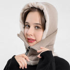 Winter Women 3 in 1 Knitted Ski Hat With Scarf Neck Warmer Fleece Lined Hood Face Mask Adult Balaclava For Outdoor Sports Balaclava Wind-Resistant Winter Face Mask Fleece Ski Mask for Men and Women Warm Face Cover Hat Cap Scarf Stevvex