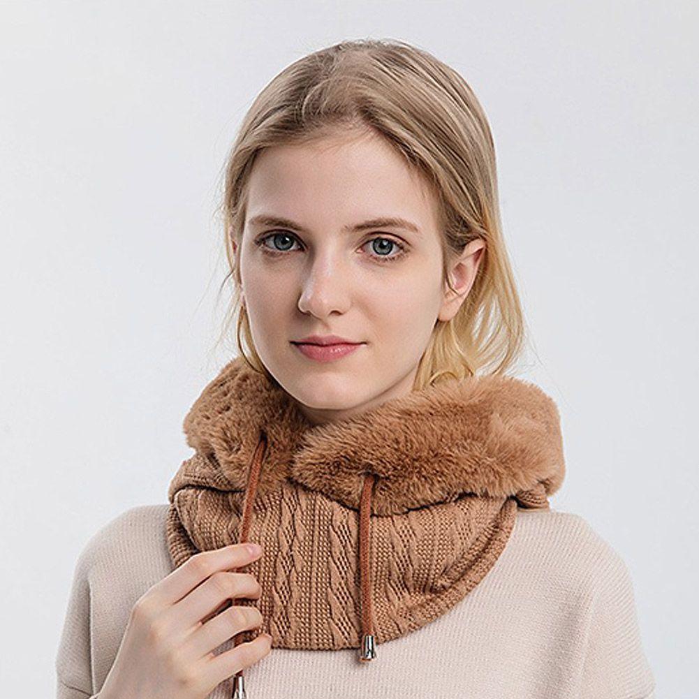 Winter Women 3 in 1 Knitted Ski Hat With Scarf Neck Warmer Fleece Lined Hood Face Mask Adult Balaclava For Outdoor Sports Balaclava Wind-Resistant Winter Face Mask Fleece Ski Mask for Men and Women Warm Face Cover Hat Cap Scarf Stevvex