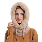 Winter Women 3 in 1 Knitted Ski Hat With Scarf Neck Warmer Fleece Lined Hood Face Mask Adult Balaclava For Outdoor Sports Balaclava Wind-Resistant Winter Face Mask Fleece Ski Mask for Men and Women Warm Face Cover Hat Cap Scarf Stevvex