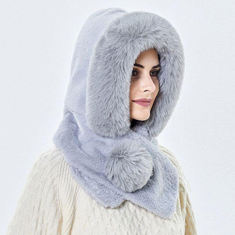 Winter Women 3 in 1 Knitted Ski Hat With Scarf Neck Warmer Fleece Lined Hood Face Mask Adult Balaclava For Outdoor Sports Balaclava Wind-Resistant Winter Face Mask Fleece Ski Mask for Men and Women Warm Face Cover Hat Cap Scarf Stevvex