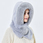 Winter Women 3 in 1 Knitted Ski Hat With Scarf Neck Warmer Fleece Lined Hood Face Mask Adult Balaclava For Outdoor Sports Balaclava Wind-Resistant Winter Face Mask Fleece Ski Mask for Men and Women Warm Face Cover Hat Cap Scarf Stevvex