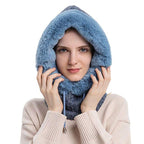Winter Women 3 in 1 Knitted Ski Hat With Scarf Neck Warmer Fleece Lined Hood Face Mask Adult Balaclava For Outdoor Sports Balaclava Wind-Resistant Winter Face Mask Fleece Ski Mask for Men and Women Warm Face Cover Hat Cap Scarf Stevvex