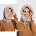 Winter Women 3 in 1 Knitted Ski Hat With Scarf Neck Warmer Fleece Lined Hood Face Mask Adult Balaclava For Outdoor Sports Balaclava Wind-Resistant Winter Face Mask Fleece Ski Mask for Men and Women Warm Face Cover Hat Cap Scarf Stevvex