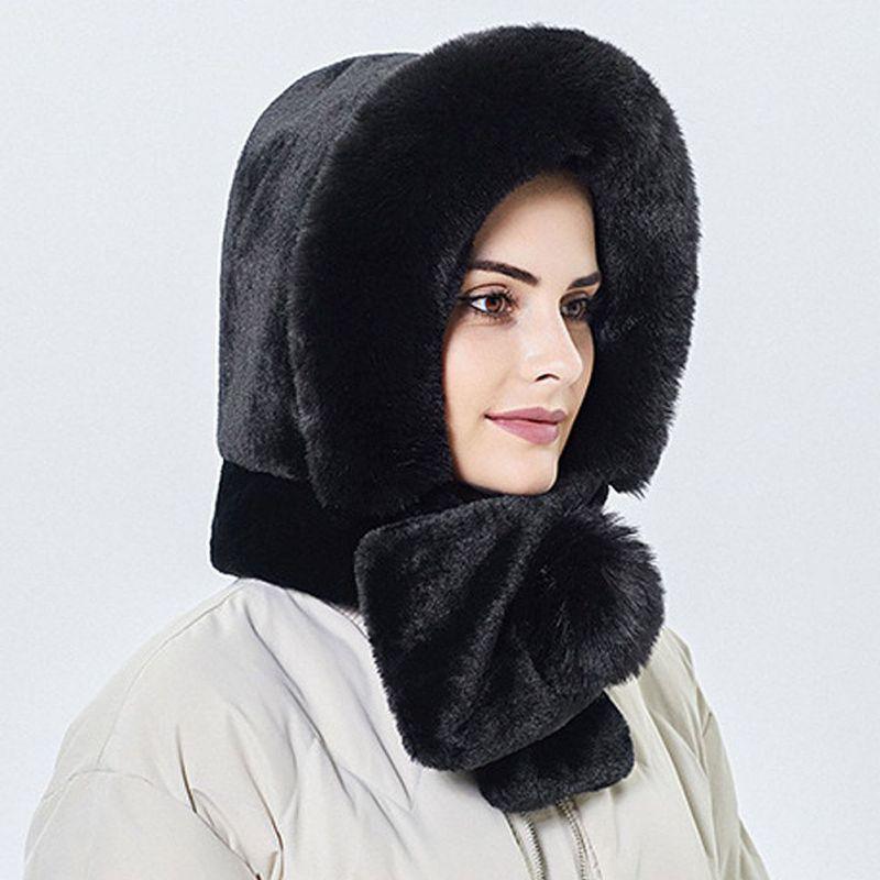 Winter Women 3 in 1 Knitted Ski Hat With Scarf Neck Warmer Fleece Lined Hood Face Mask Adult Balaclava For Outdoor Sports Balaclava Wind-Resistant Winter Face Mask Fleece Ski Mask for Men and Women Warm Face Cover Hat Cap Scarf Stevvex