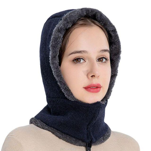 Winter Women 3 in 1 Knitted Ski Hat With Scarf Neck Warmer Fleece Lined Hood Face Mask Adult Balaclava For Outdoor Sports Balaclava Wind-Resistant Winter Face Mask Fleece Ski Mask for Men and Women Warm Face Cover Hat Cap Scarf Stevvex
