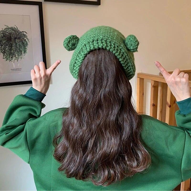 Winter Women Frog Crochet Knitted Hat Hip Hop Skellies Beanies Streetwear Costume Accessory Gift Warm Party Bonnets Cap Kids Knitted Beanie Hat Cute Frog Cartoon Winter Warmer Cap with Big Eyes for Baby Boys Girls Stevvex