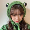 Winter Women Frog Crochet Knitted Hat Hip Hop Skellies Beanies Streetwear Costume Accessory Gift Warm Party Bonnets Cap Kids Knitted Beanie Hat Cute Frog Cartoon Winter Warmer Cap with Big Eyes for Baby Boys Girls Stevvex