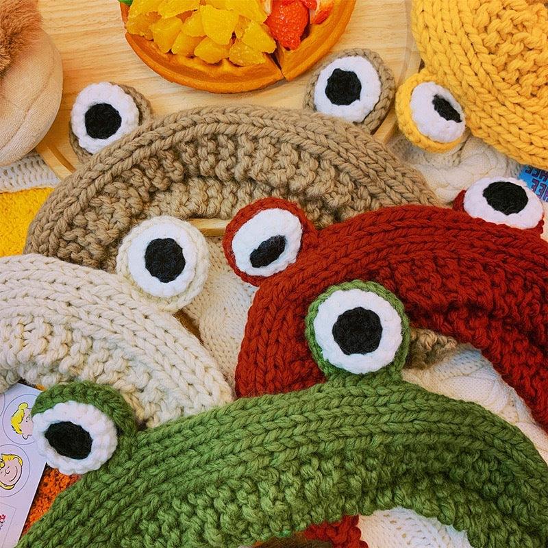 Winter Women Frog Crochet Knitted Hat Hip Hop Skellies Beanies Streetwear Costume Accessory Gift Warm Party Bonnets Cap Kids Knitted Beanie Hat Cute Frog Cartoon Winter Warmer Cap with Big Eyes for Baby Boys Girls Stevvex